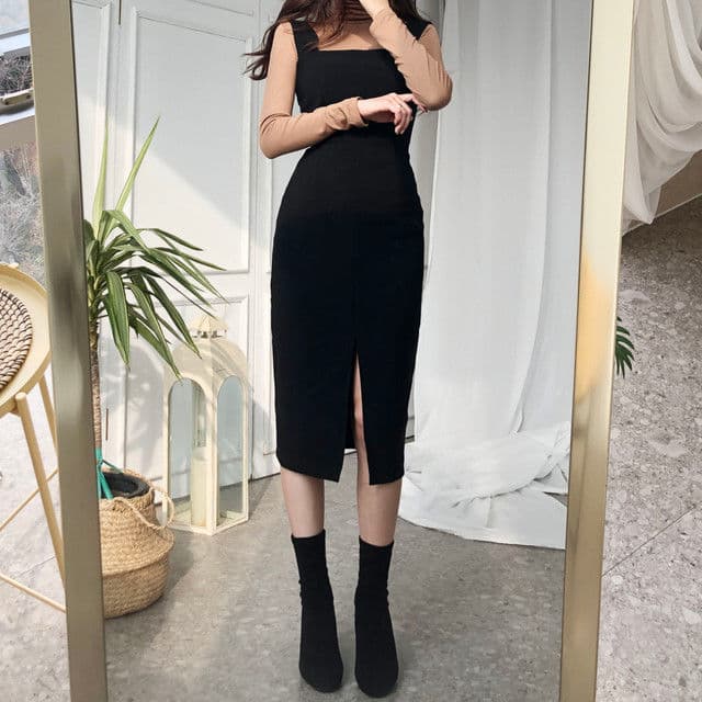 MADE 극찬후기 핏보장 맞춤 뷔스티에 롱 원피스 H라인 머메이드 스커트 나시 트임 언발 봄 가을 사계절 하객룩 출근룩 XS S M