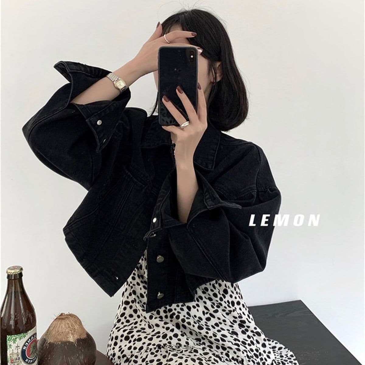 크롭 블랙 데님 자켓