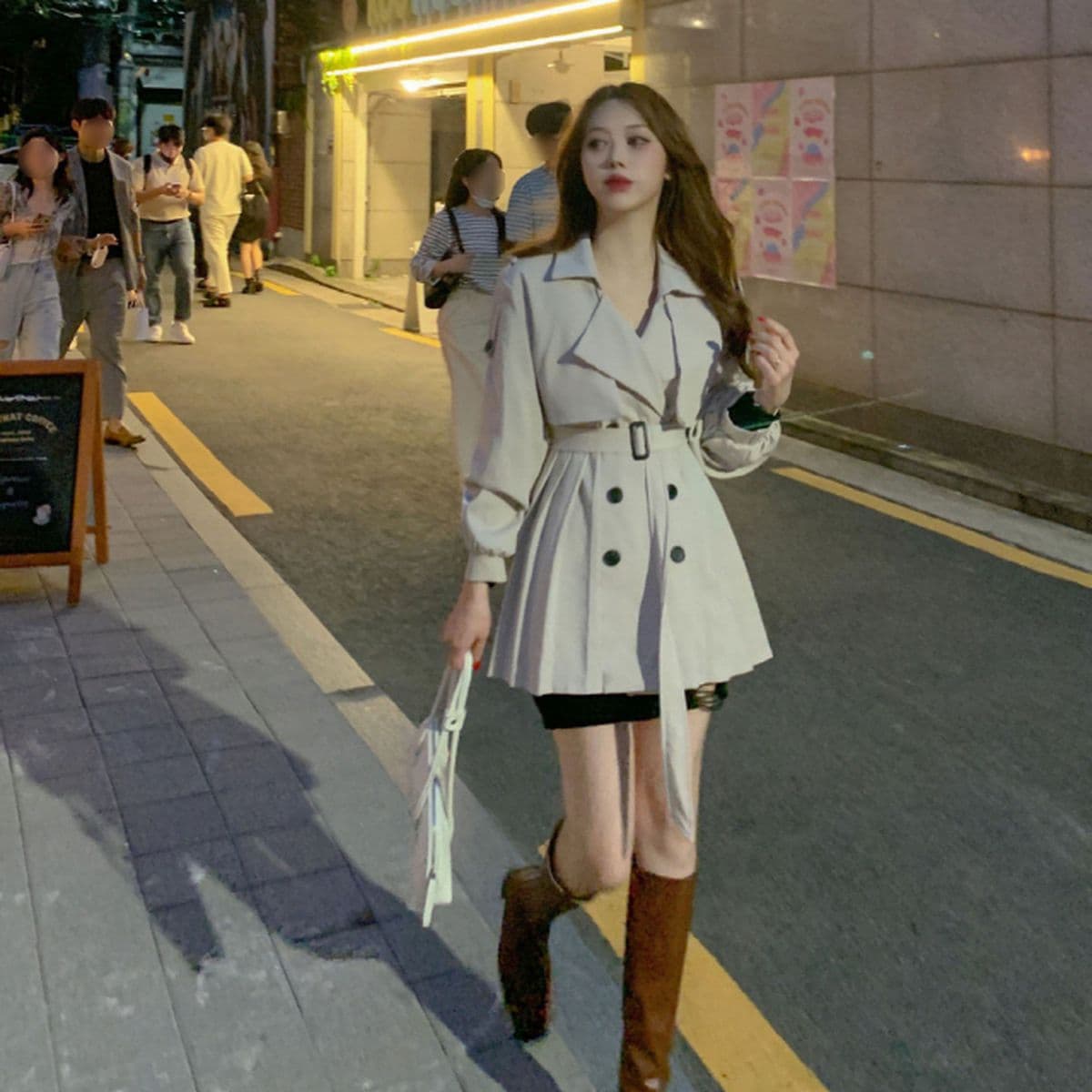 너무예뻐ㅠ 인생트렌치 카라 벌룬 퍼프 벨트 플리츠 바바리 더블 트렌치 원피스 숏 트렌치 코트 연베이지 블랙