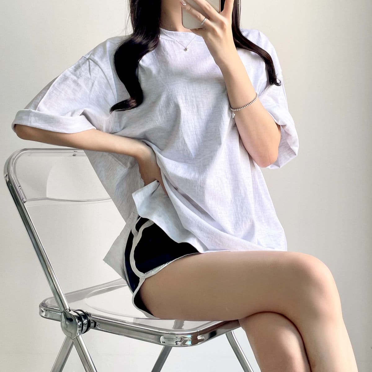 무지 라운드 오버핏 박스 옆트임 반팔티 3color