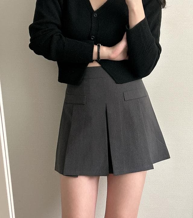 마티니 봄 플리츠 A라인 미니 밴딩 스커트_몽그라미
