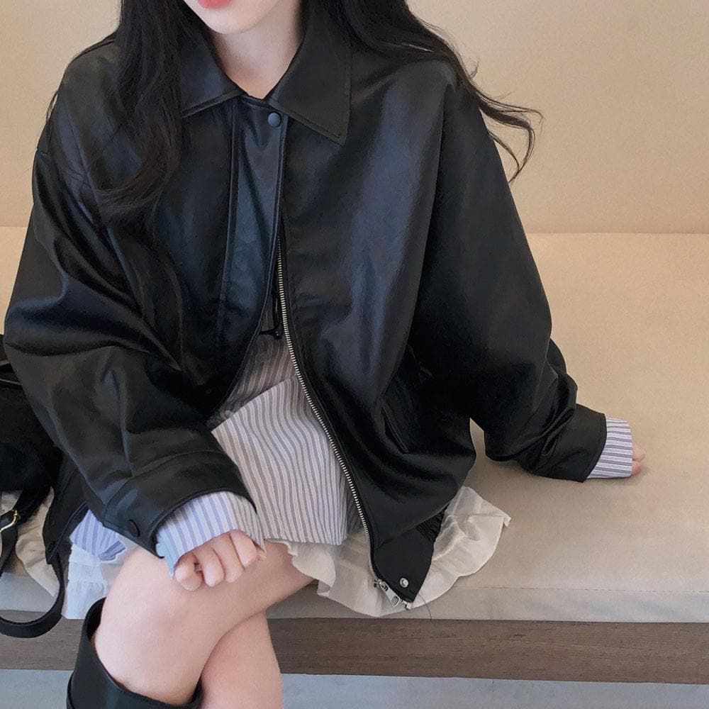 매트 레더의 정석,오버핏 레더 블루종 자켓 점퍼