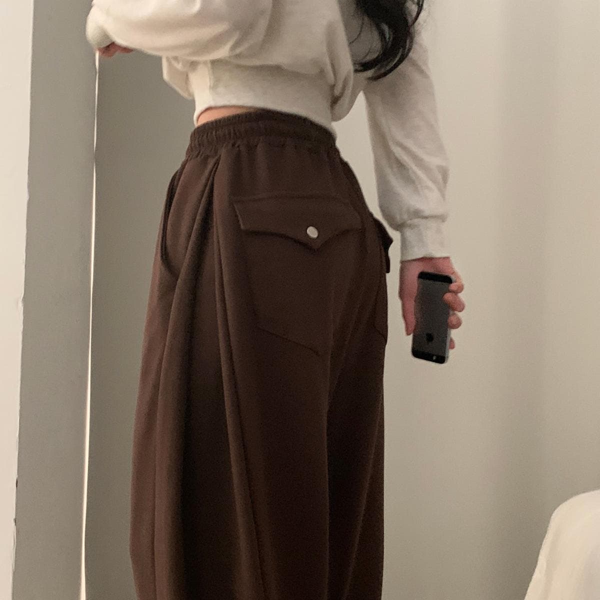 로쿠 빅포켓 사이드스냅, 와이드 롱 트레이닝 추리닝 밴딩팬츠 - 4color