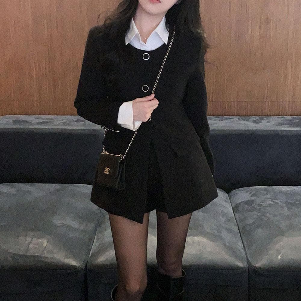 하객룩도 고급스럽게,피어나 라운드넥 트위드 자켓 하이웨스트 3부 숏팬츠 투피스 SET