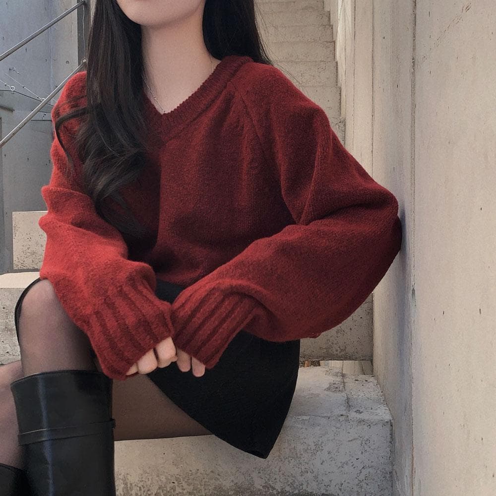 제니 브이넥 레이어드 루즈핏 나그랑 니트