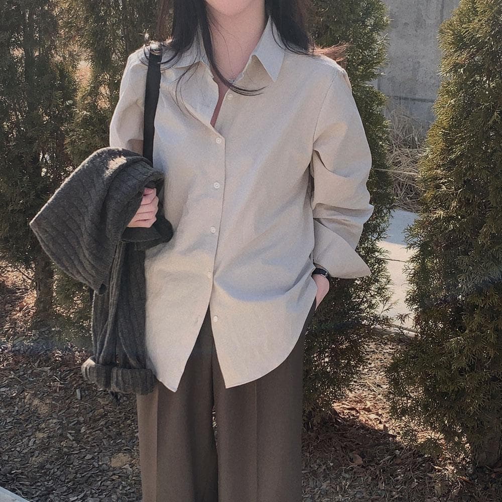 바이오워싱으로 퀄리티를 높인,4계절 레이어드 루즈핏 무지 셔츠 남방