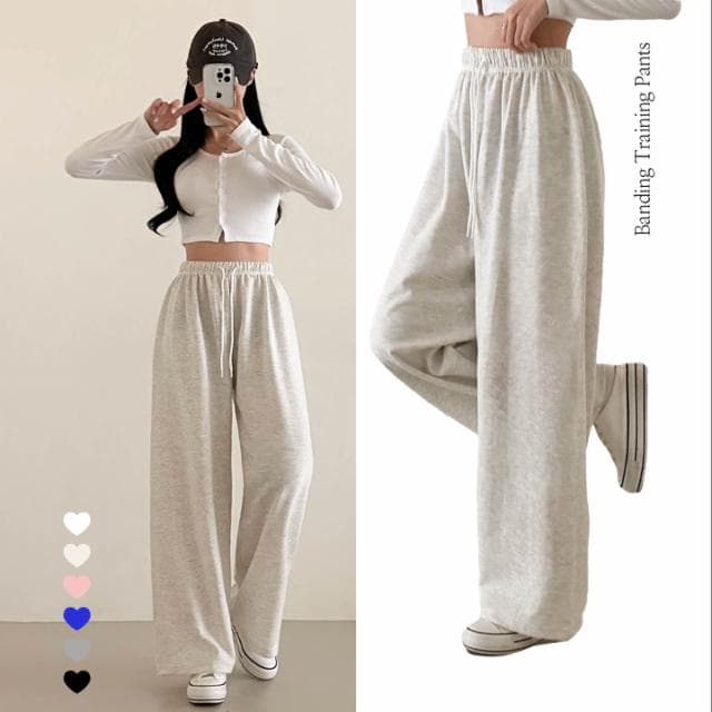 여름바지 하이웨스트 봄 밴딩 와이드 일자 트레이닝 팬츠 긴바지 흠뻑쇼 하비 츄리닝 6COLOR