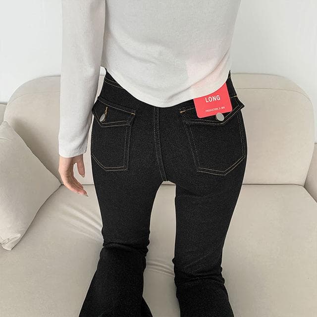 ~XL생지 쫀쫀 스판 백포켓 포인트 세미 부츠컷 데님 팬츠