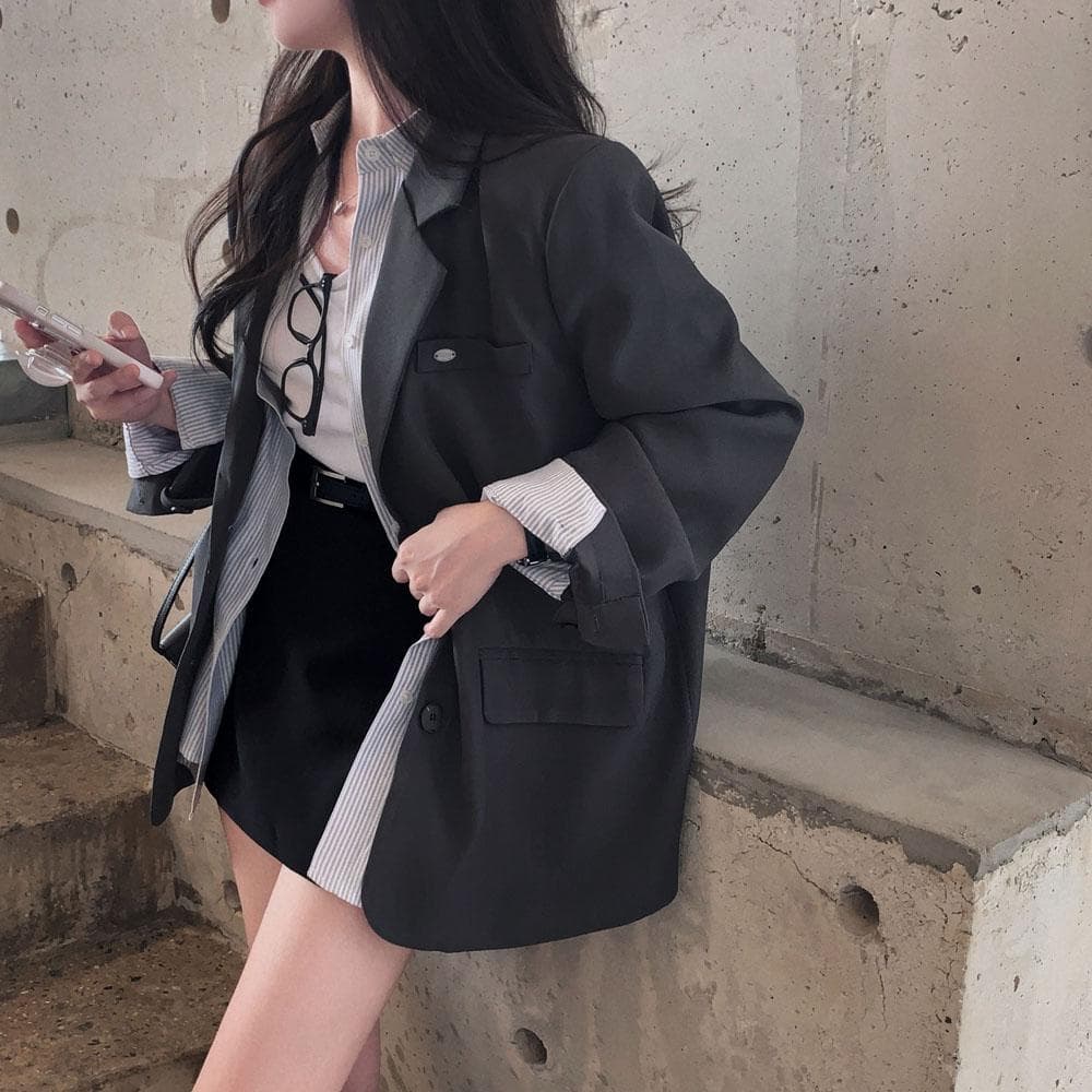 자켓도 여리여리한 핏으로 만드는,온유#made 자체제작 클래식 팬던트 카라 블레이저 오버핏 싱글 자켓