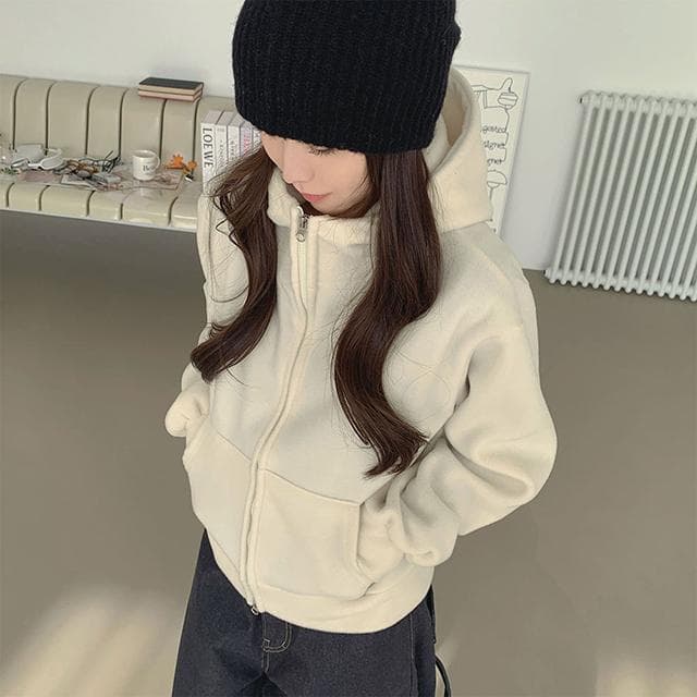 투웨이 후리스 하이넥 도톰 후드집업