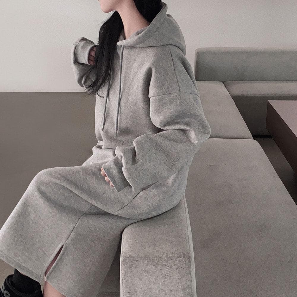 철통보완 후드 기모 데일리 롱 원피스