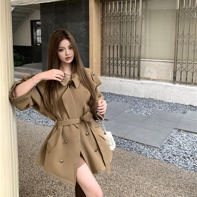 (당일출고) 브이넥 카라 루즈핏 오버핏 견장 벨트 리본 끈 벨트 스트랩 크롭 하프 숏 미디 바바리 트렌치 코트 아우터 자켓 점퍼 미니 원피스
