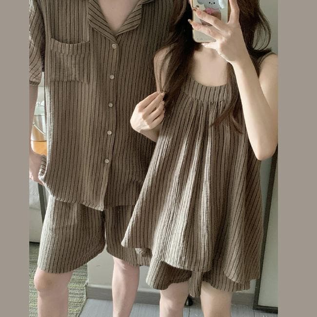 네오닉스트라이프 여름 커플파자마세트 (면 100% 반팔반바지 순면 홈웨어 투피스 남성 여성)