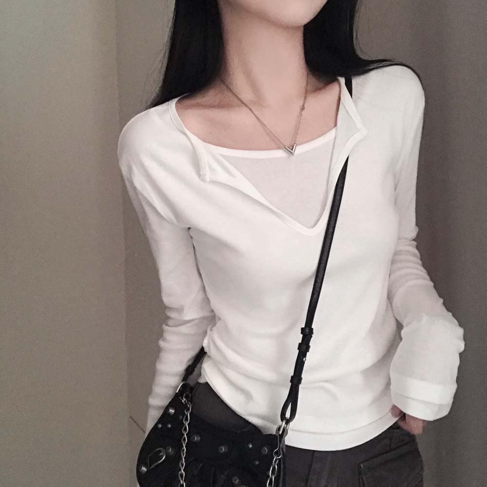 레이어드한 듯,리안 일체형 레이어드 옆셔링 슬림 긴팔 티셔츠
