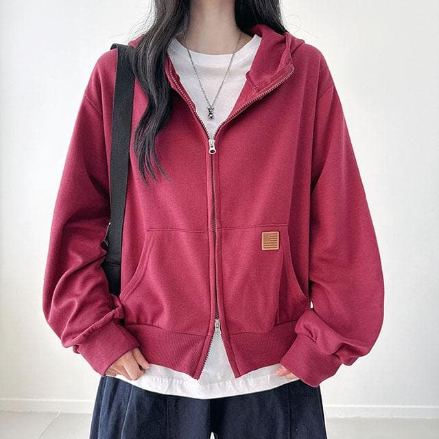 하이넥 가죽패치 아방소매 루즈핏 투웨이 후드집업 (5color)_스윗라떼