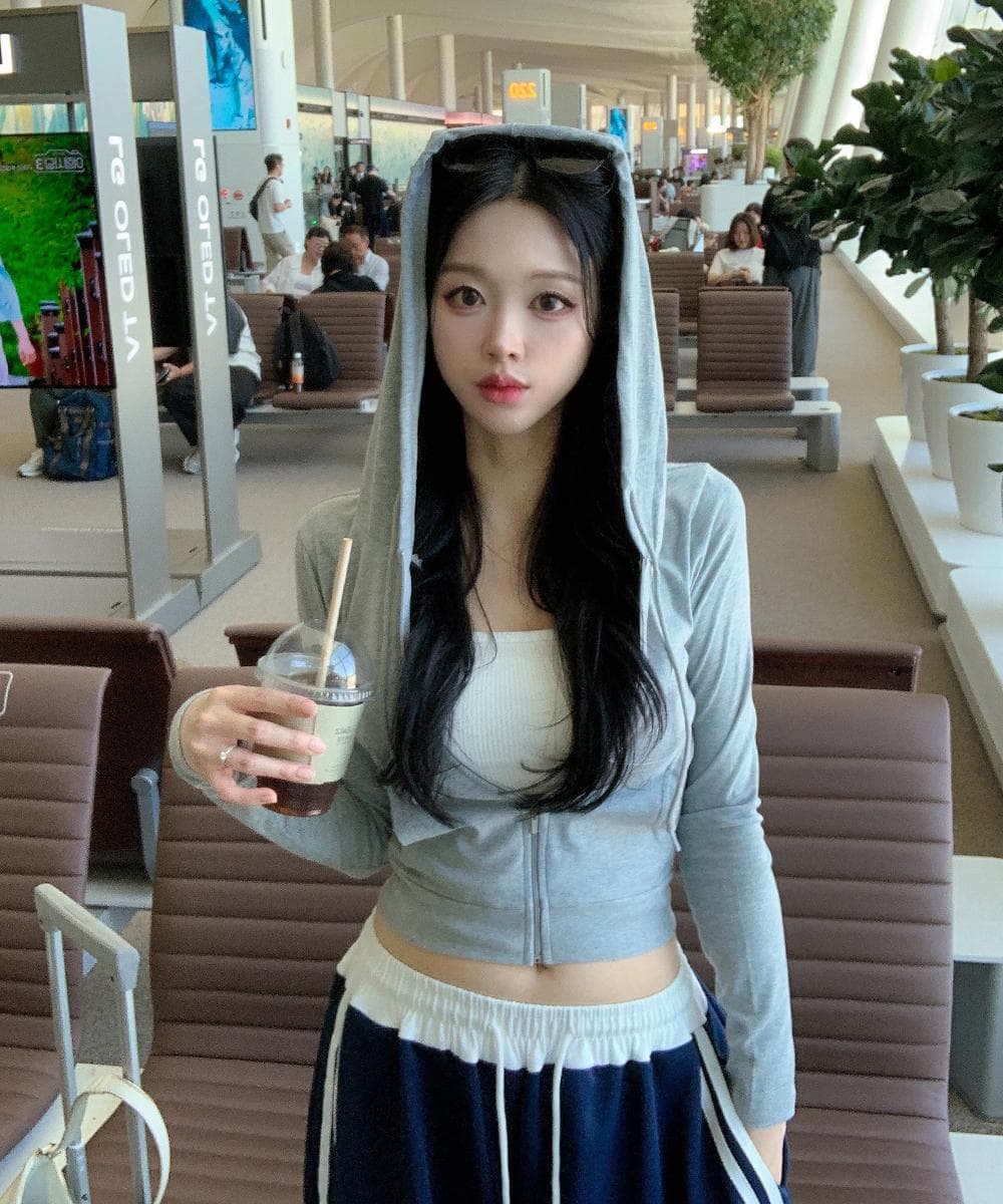 골지 슬림 후드 집업 크롭 긴팔 포켓 기본 아우터 베이직 무지 데일리 휘뚤마뚤 캠핑룩 공항룩 꾸안꾸 원마일룩 4COL