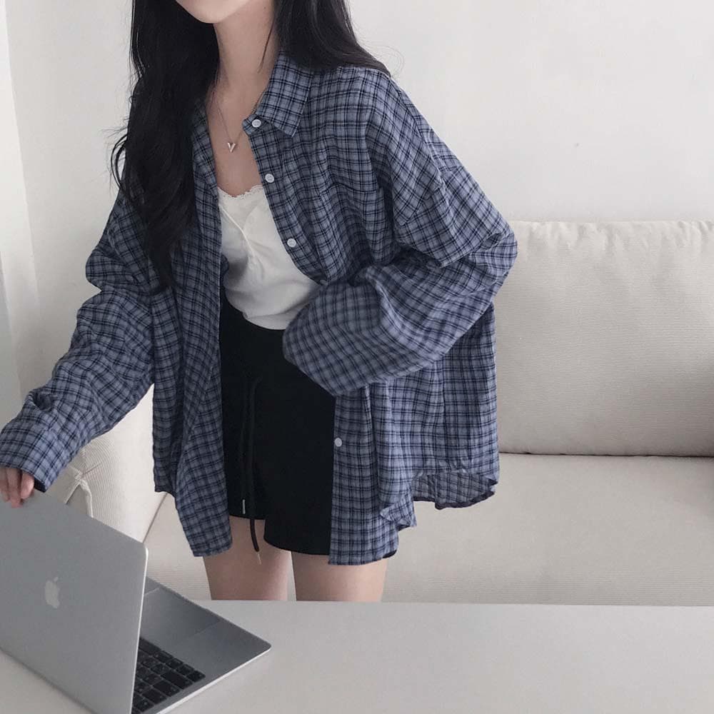 제대로 아방핏 보장,스페이스 왕오버핏 체크 셔츠 남방