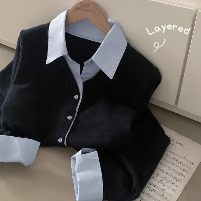페어리 배색 일체형 니트가디건 - 2color