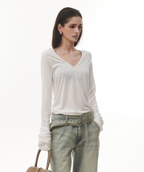 See-through Deep V-neck T-shirt
