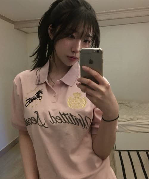 언타이틀 크레스트 폴로 크롭 반팔 핑크