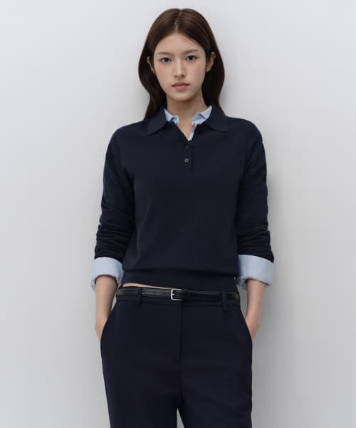 우먼즈 에센셜 칼라드 니트 [네이비]