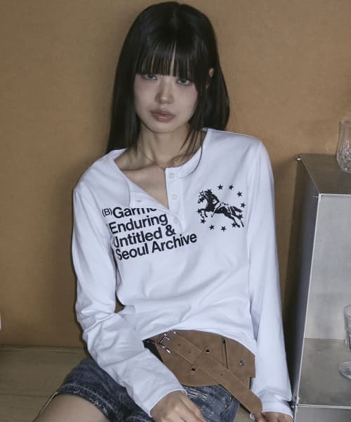싱글 유니콘 헨리넥 롱슬리브 화이트