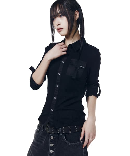 Roll-Up Pocket Long Shirts (Black)