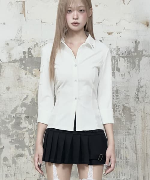 Jacquard Corset Line Pocket Shirt (White)