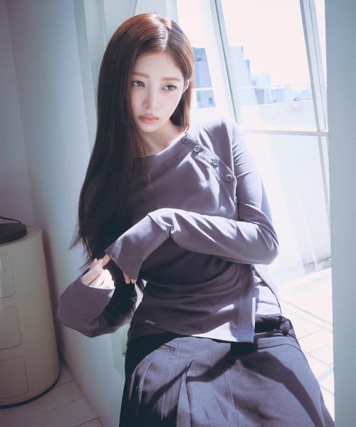 Layered placket long sleeve CHARCOAL
