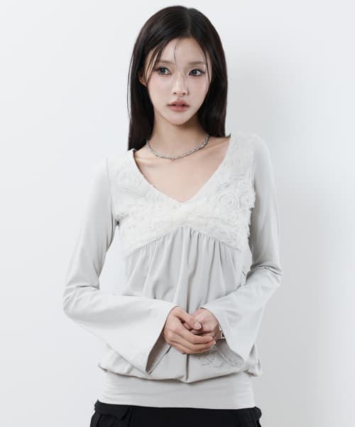RL BALLOON SHIRRING TOP(BEIGE)