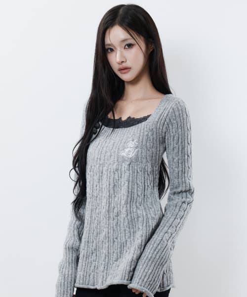 RL SQUARE NECK KNIT(GRAY)