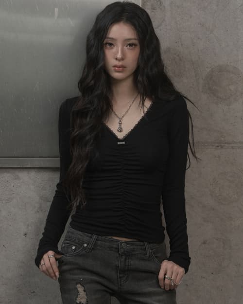 Lace Shirring Top (black)