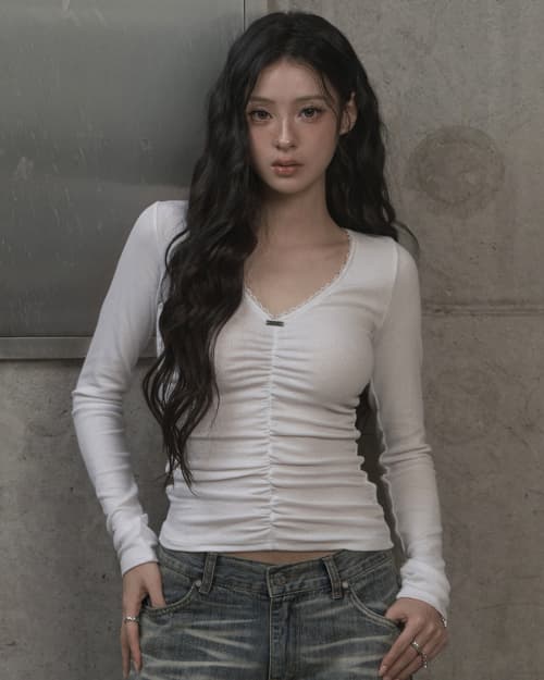 Lace Shirring Top (ivory)