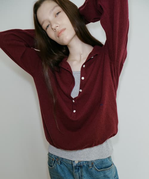 Button collar pk knit [FRFA05NT01]_Wine