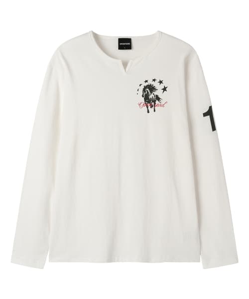SLIT NECK HORSE L/S TEE - WHITE