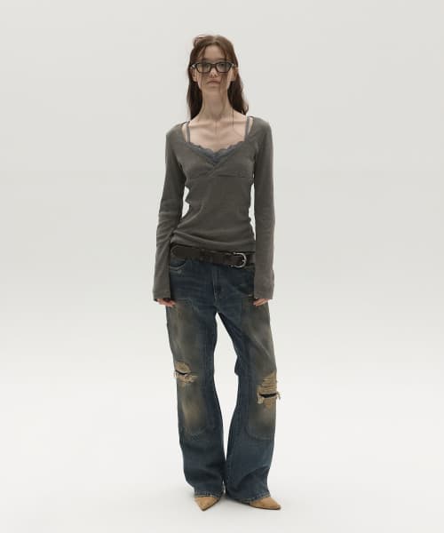LACE-DETAILED SLEEVELESS TOP (GREY)