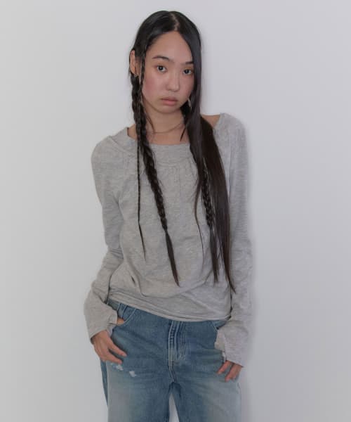 Soft Shirring Layered Top [Gray]