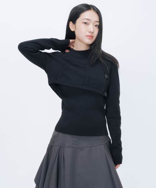 Cable layered knit SET BLACK