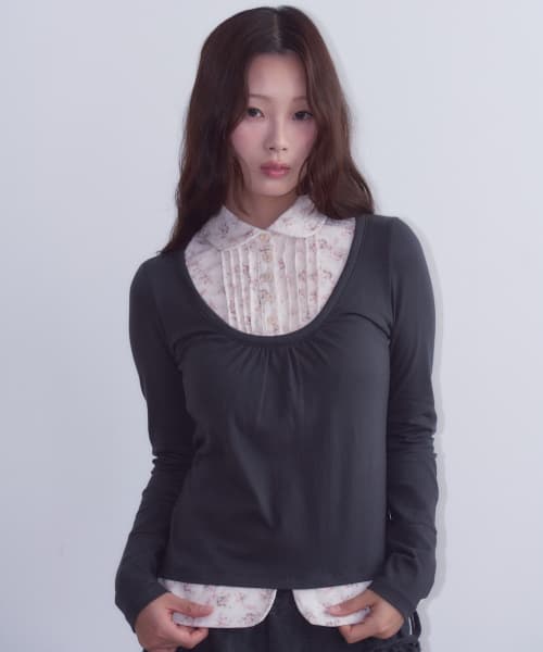 Floral Shirt Long Sleeve, Charcoal