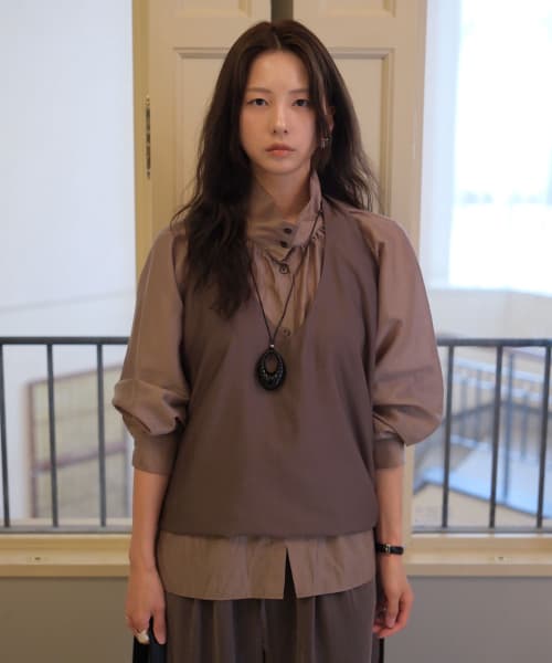 Drape Shirring Blouse_Soft Grey