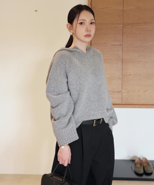Wholegarment button hood knit