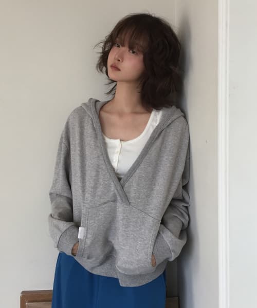 레터즈 뮤즈 브이넥 후드 ( 멜란지그레이 )