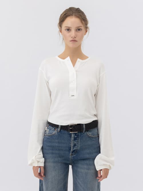G PLAIN HENLEY LONG SLEEVE (WHITE)