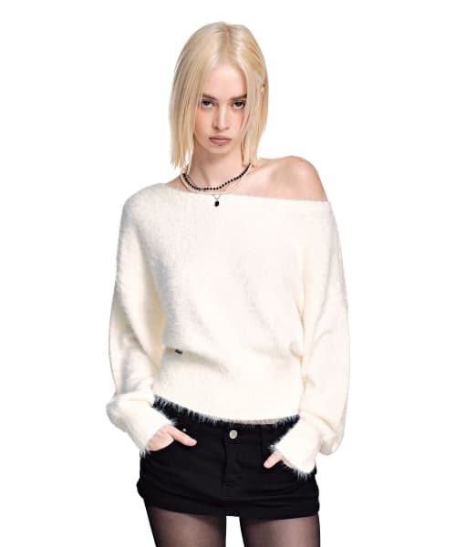 [니들 콜라보]Hairy 2-Way Boat Neck Knit [IVORY]_SEWKT012IVORY