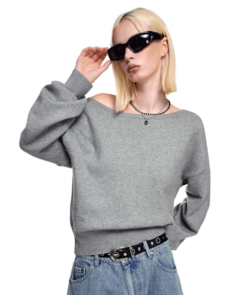 [니들 콜라보]2-Way Boat Neck Knit [GRAY]_SEWKT017GRAY