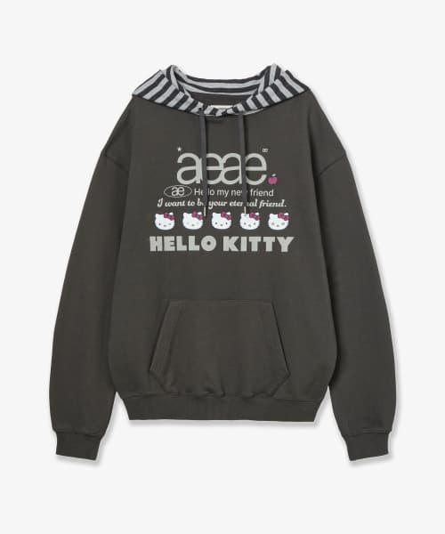 HELLO KITTY WEB LOGO HOODIE [CHARCOAL BROWN]