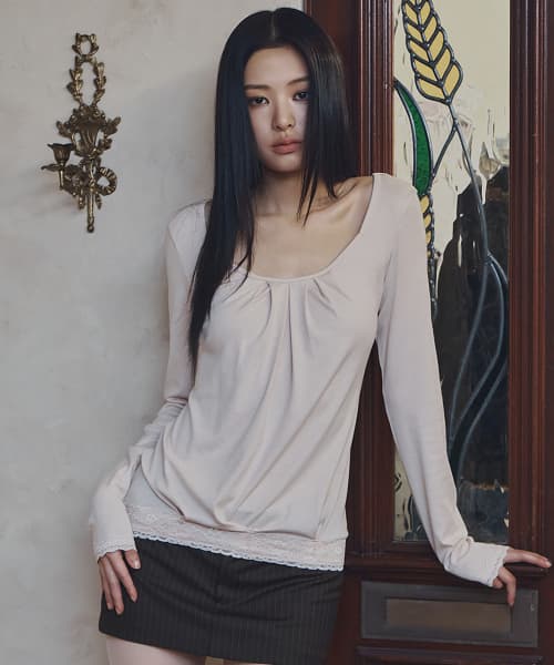 Rosalie Shirring Long Sleeve Top (Baby Pink)