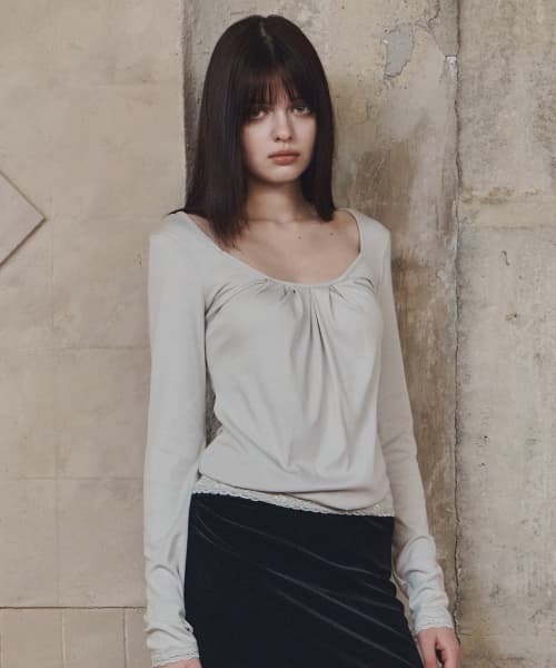 Rosalie Shirring Long Sleeve Top (Ash Grey)