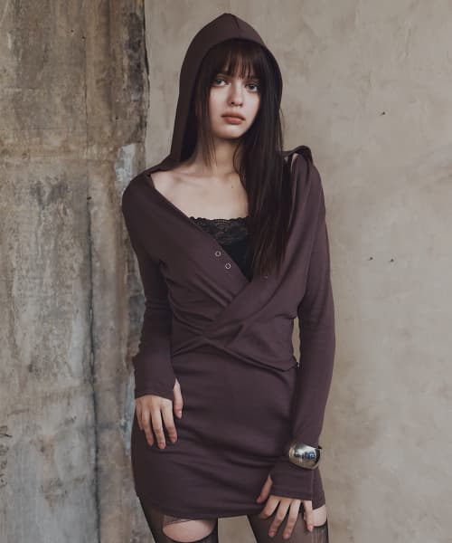 Thea Drape Long Sleeve Hoodie Top (Plum)