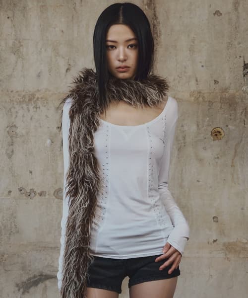 Vega Stud Long Sleeve Top (White)
